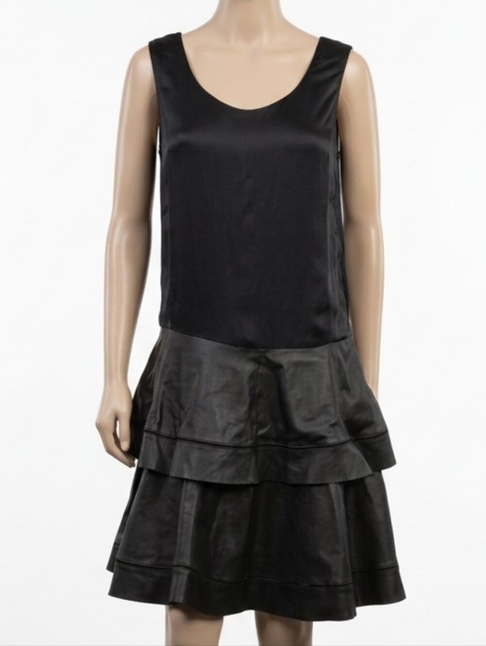 Bod & Christensen LMC Drop Waist Dress Sleeveless Silk Leather Ruffle Tiered